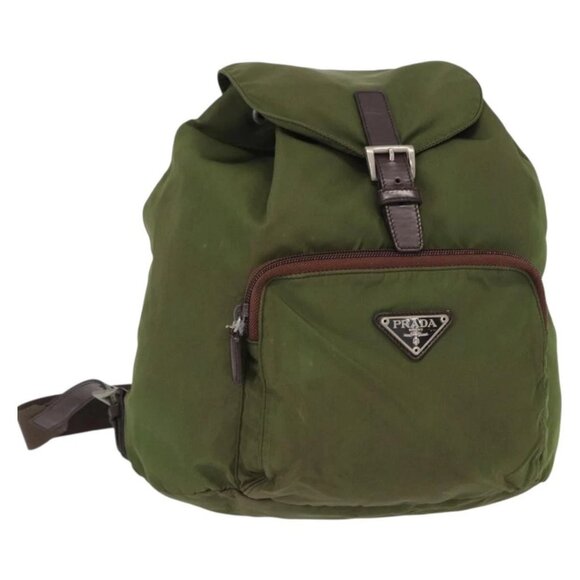 PRADA Backpack Nylon Khaki Silver Auth 152889